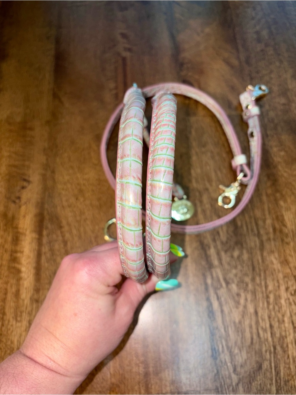 Brahmin Flirty Ombré—Pink/Green Croc-Texture Bag Straps with Gold Hardware - Picture 5 of 13